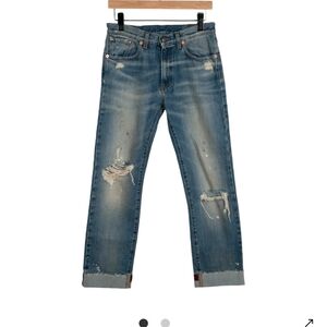 Gucci- Blue Jean Distressed - Straight- Crop-Womens Jeans no stretch